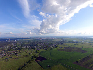 Aerial view of the saburb landscape (drone image). Near Kiev