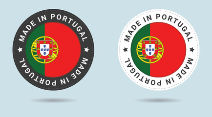 Obraz premium Set of two Portuguese stickers. Made in Portugal. Simple icons with flags.