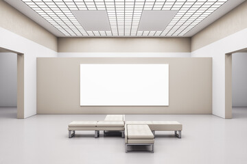 Minimalistic exhibition hall interior with blankposter on wall