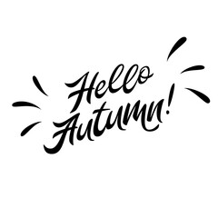 Fototapeta na wymiar Hello autumn. The inscription on the t-shirts, card, poster, notebook. Lettering on a white background. Calligraphy.