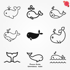 Whale vector icon. Underwater. Animal symbol isolated on background.