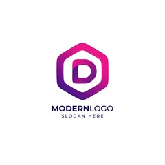 Modern Letter D Hexagon Logo Design Vector Template