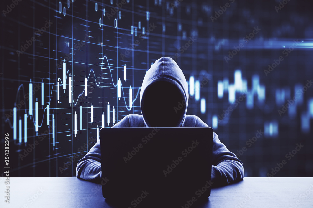 Poster hacker using laptop