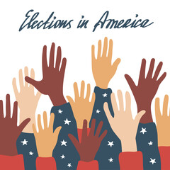 elections in america poster or banner.American Colors flag, popular elections, multinational america, election sign,vote,elections in the united states, Usa debate of president voting. Election voting