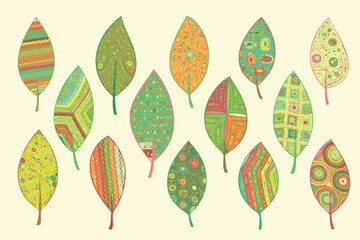 Isolated set of leaves ornament elements. Doodle style.
Decorative components for illustrations.