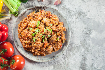 Chicken jambalaya - spicy rice with chicken a nd sausage