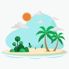 Obraz premium summer beach landscape,flat vector icon nature weather concept template, vector illustration.