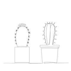 vector, isolated, cactus grow, continuous line drawing