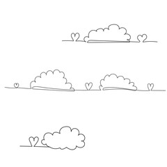 vector, isolated, clouds, continuous line drawing, sketch