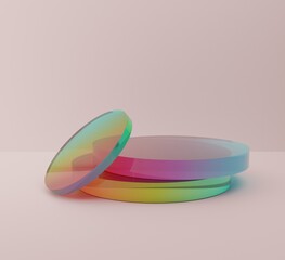 3d abstract render background with trendy gradient platforms made of glass. Use it for banners, product design, presentation, mockup design.