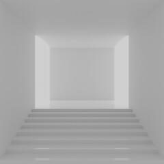 Abstract white 3d corridor with stairs, 3d render illustration