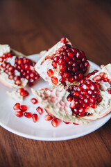 pomegranate on a plate, red, food