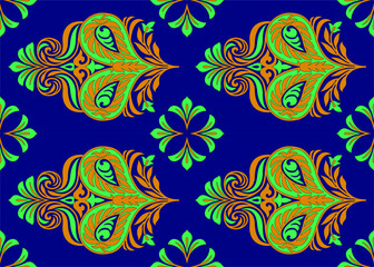 Fototapeta na wymiar Seamless motif damask pattern with navy background.