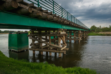Longest wooden bridge over the Pilica river in Gostomia, Poland