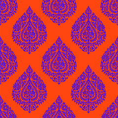 Fototapeta premium Abstract geometrical damask pattern with orange background.