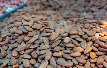 almonds pile on market
