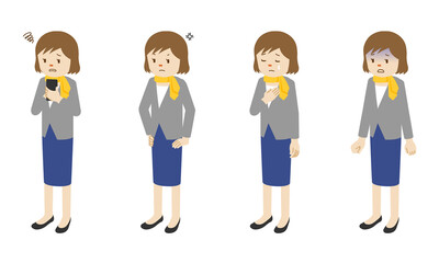 Illustration set of 4 poses of female character standing