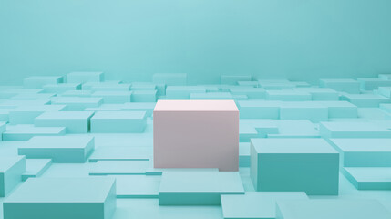 Cube podium for highlight product in geometric background studio in blue color. perfect for cosmetic and health. 3d rendering.