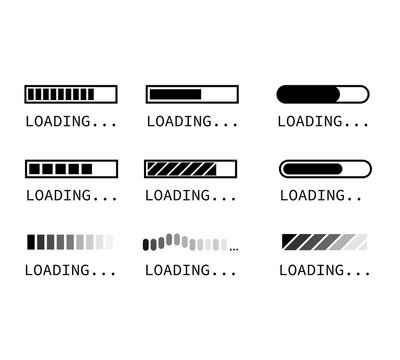 Loading icon set on black background, vector illustration.