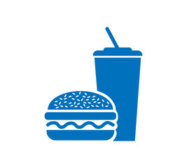 Fast Food Vector Icon. Burger and soda or cola drink silhouette, isolated symbol.