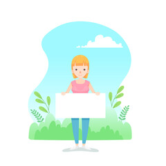Woman Holding a Blank Banner