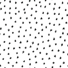Hand drawn star seamless pattern. Cute childish stellar texture about magic, christmas, party. Black and white geometric background. Sketch stylized abstract shapes backdrop.