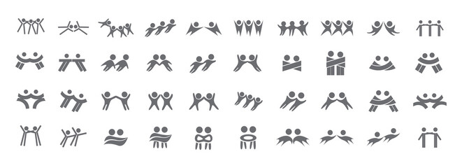 Fototapeta na wymiar Abstract People Logo Set. Human Figure Isolated On White Background. Icons Collection For Human Success, Celebration Logo, Achievement Symbol And Activity. Different Happy People. Figure Logo, Vector