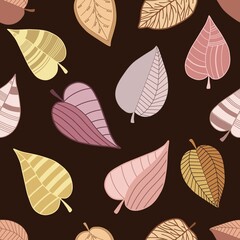 Seamless pattern with abstract stylized colorful leaves