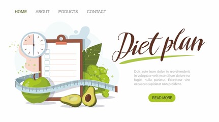 Healthy food and Diet planning. Weight loss concept. Web banner template - 354291953