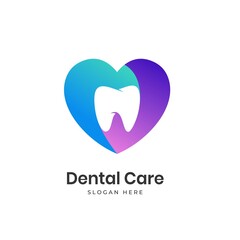Dental Care Love Logo Design Template