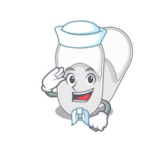 Smiley sailor cartoon character of hotel slippers wearing white hat and tie