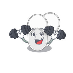 Hotel slippers mascot design feels happy lift up barbells during exercise