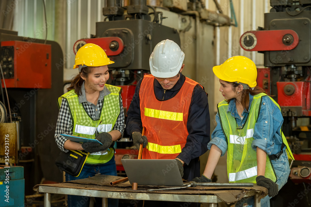 Poster group of engineer workers in a factory,teamwork concept.