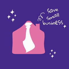 Stock vector illustration of a tie in the house as a concept for supporting small businesses during the money crisis caused by the Covid-19 pandemic. Financial crisis protection.