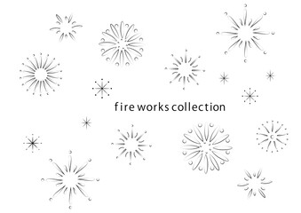 花火モチーフの素材セット　一色　黒　レトロ調