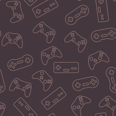 Seamless game pattern. Wrapping paper design with gamepads. Video game controller background.