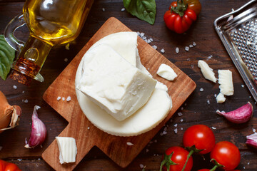 South Italian cheese cacioricotta with vegetables, herbs and olive oil