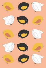 Pattern of random colored chicks on pink background