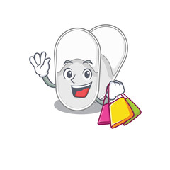 wealthy hotel slippers cartoon character with shopping bags