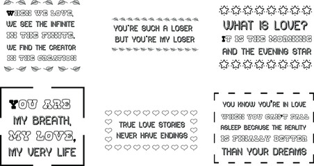 Naklejka premium Set of Love Quotes Sayings for Valentine's day. Romantic feeling between man and woman