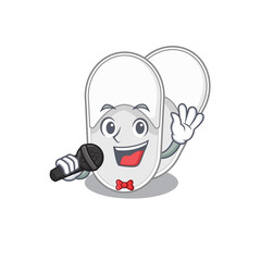 cartoon character of hotel slippers sing a song with a microphone