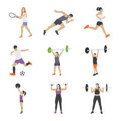Fototapeta na wymiar Athlete and Workout Flat Icons