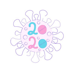 Phrase 2020. Year of the pandemic and covid-19 virus. The numbers in the circle of the virus. Illustration in a flat style. Vector