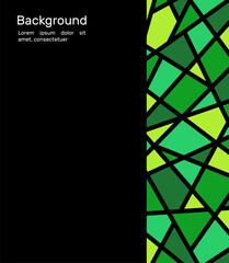 Poster with pieces of figures in imitation green mosaic. Place for text. Vector