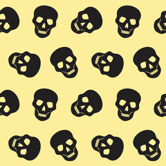 human skulls pattern on a yellow background seamless dead skeleton vector