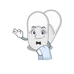 A cartoon picture of hotel slippers waiter with a white napkin