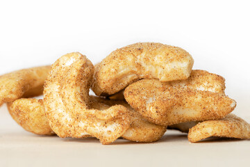 Savoury flavoured cashew nuts in a heap