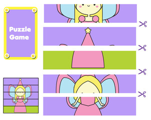 Cute fairy. Puzzle for toddlers. Match pieces and complete the picture. Educational game for children