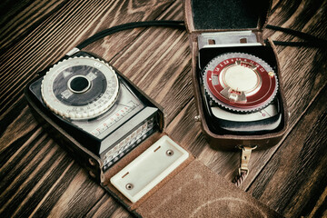 Old vintage photo exposure meters
