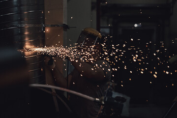 Installation work indoors with sparks